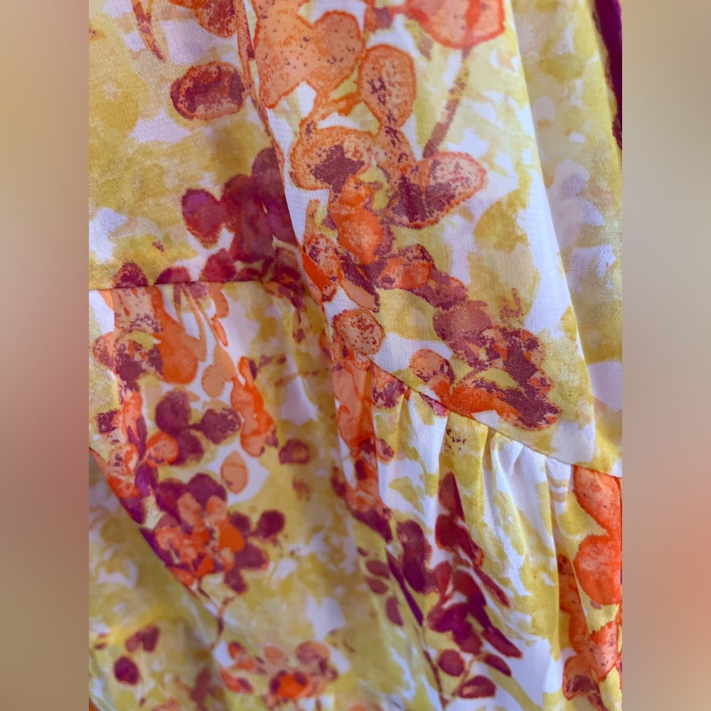 Yellow/orange sheer babydoll flower 3/4 ruffle sleeve open front top 14W/16W - Picture 5 of 9